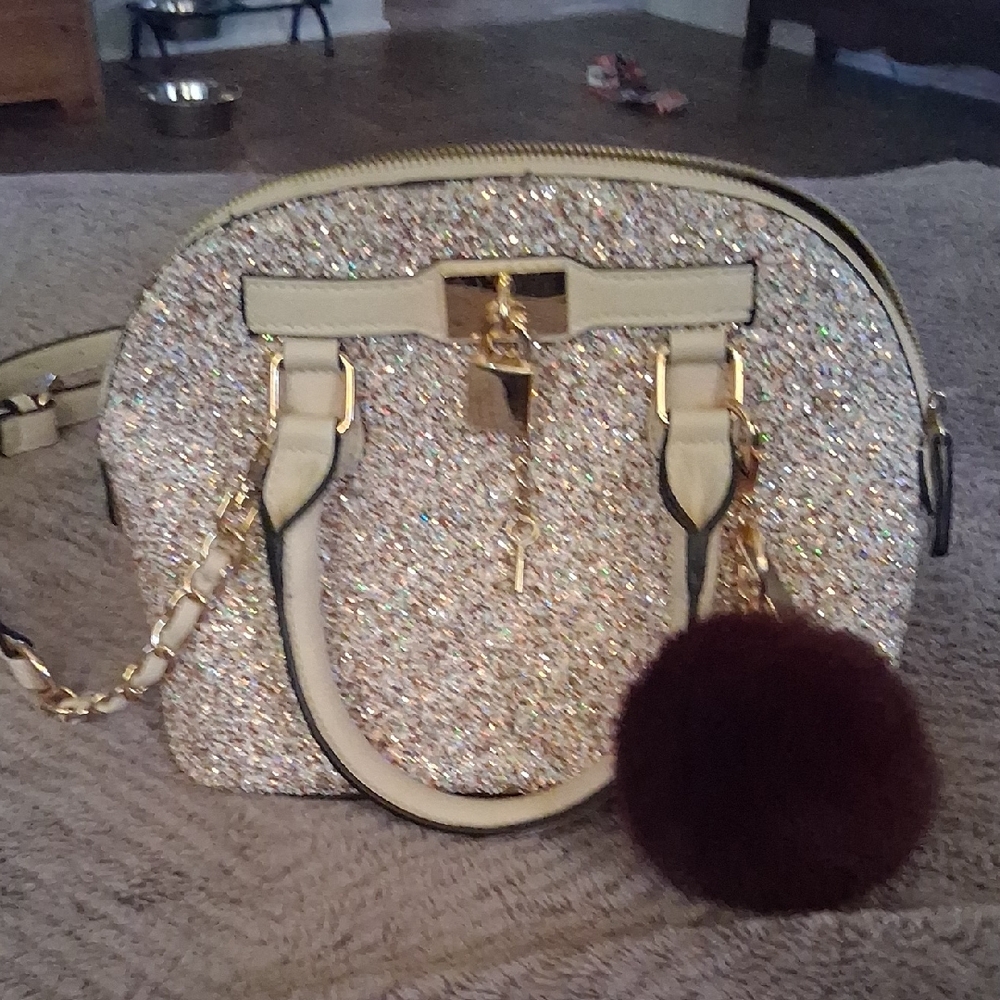 Elegant Glittery Women's Handbag with Gold Accents
